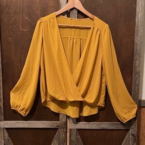 Elegant Mustard Wrap Blouse